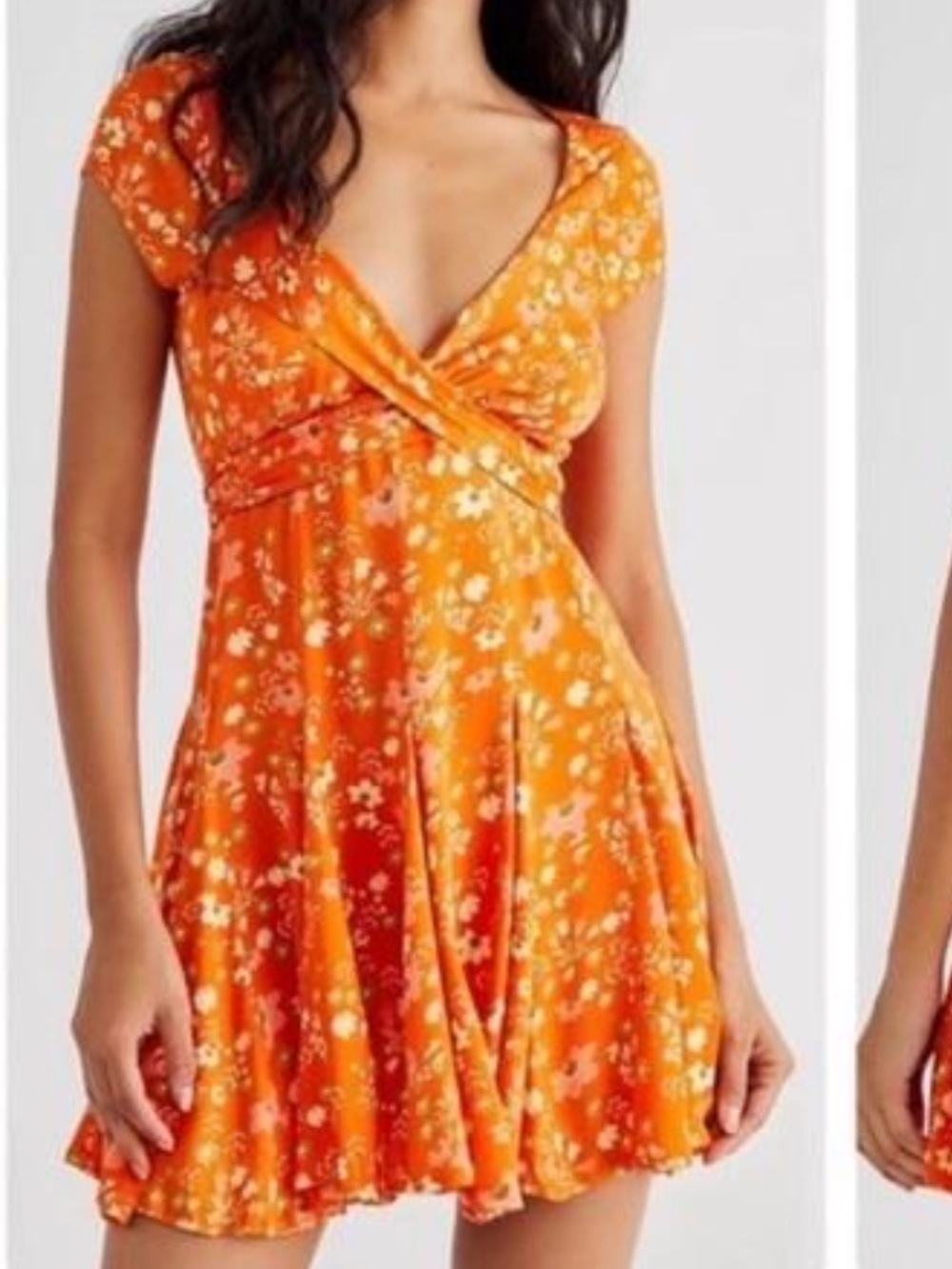 Free People Orange Floral Wrap-Front Backless Mini Dress